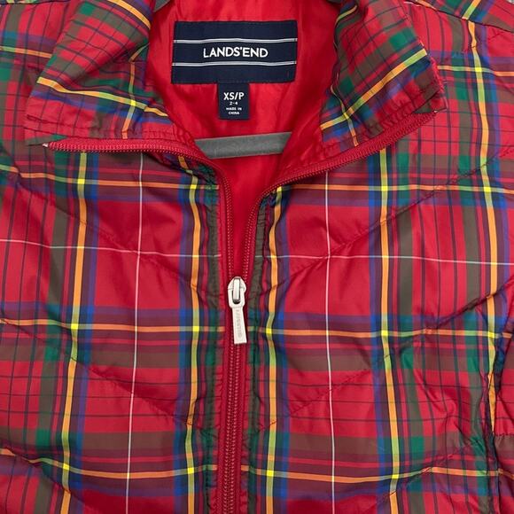 Lands' End Down Puffer Vest Holiday Winter Red Tartan Plaid Size Women's XS - Picture 3 of 4